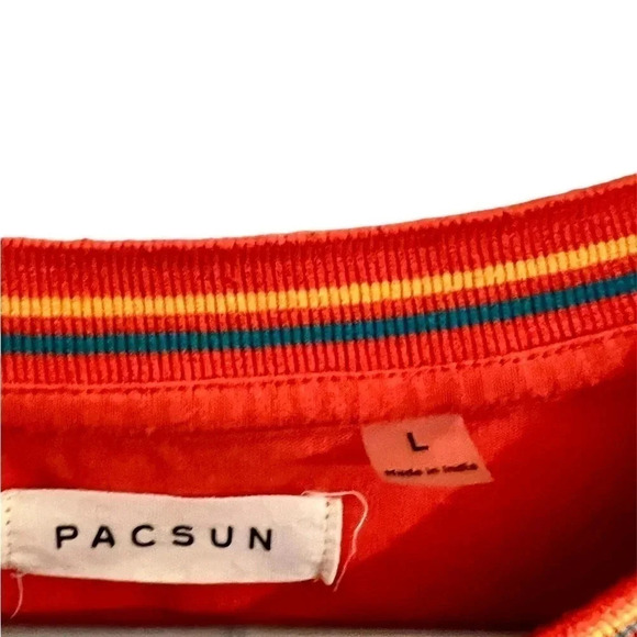 PacSun large men’s long sleeve orange shirt with rainbow collar - Picture 3 of 5